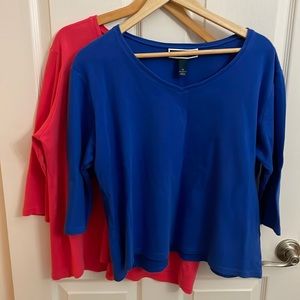Lot of 2 Karen Scott (created for Macy’s) 3/4 sleeve V-neck tops